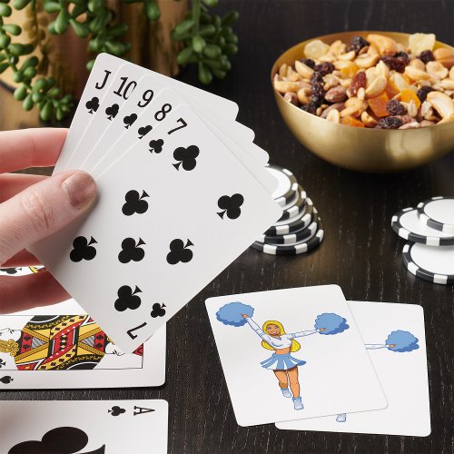 Cheerleader With Blue Pom Poms Poker Cards