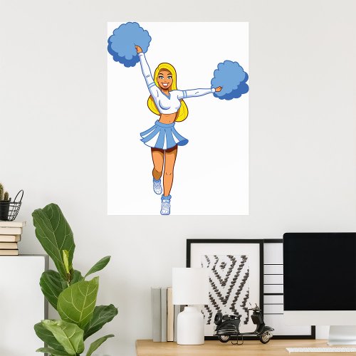 Cheerleader With Blue Pom Poms Poster