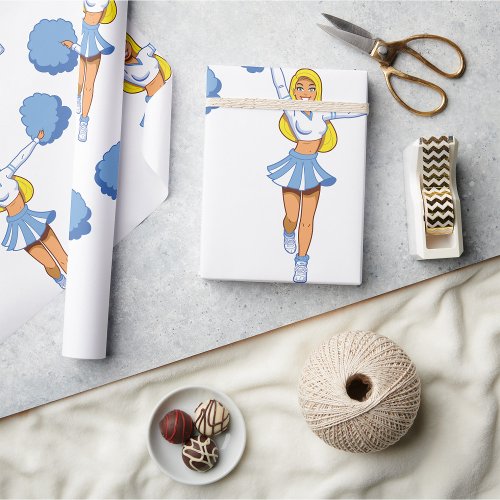 Cheerleader With Blue Pom Poms Wrapping Paper