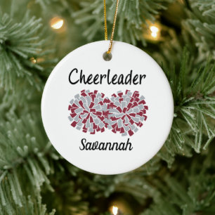Cheerleader with Maroon & Gray Pom Poms Ceramic Ornament