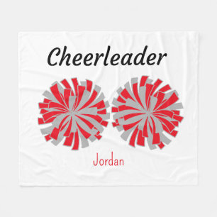 Cheerleader with Red & Gray Pom Poms Fleece Blanket