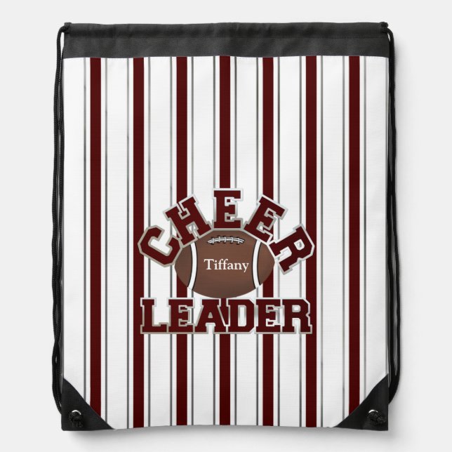 Cheerleader's Maroon and White Drawstring Backpack (Front)