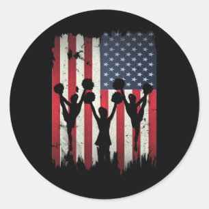 Cheerleaders Usa American Flag 4th Of July Cheerle Classic Round Sticker