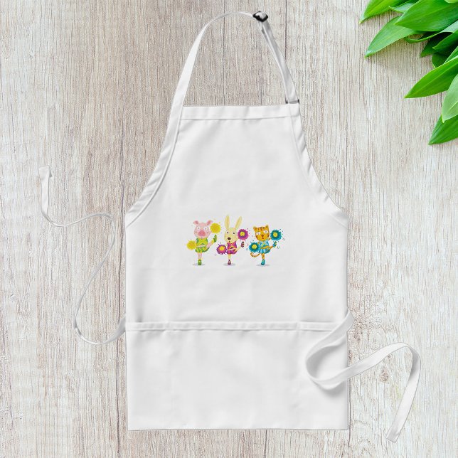 Cheerleading Animal Trio Pig Bunny and Cat  Adult Apron (Creator Uploaded)