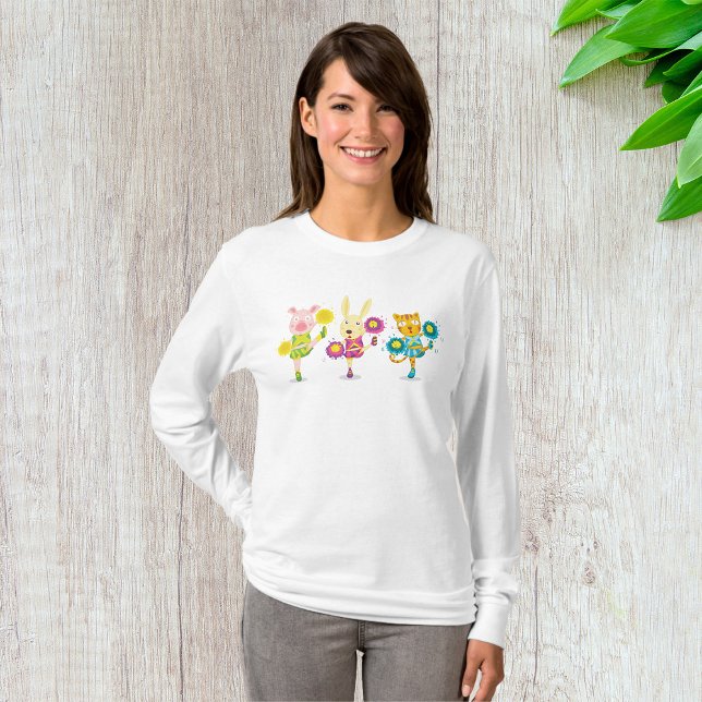 Cheerleading Animal Trio Pig Bunny and Cat  T-Shirt (Creator Uploaded)