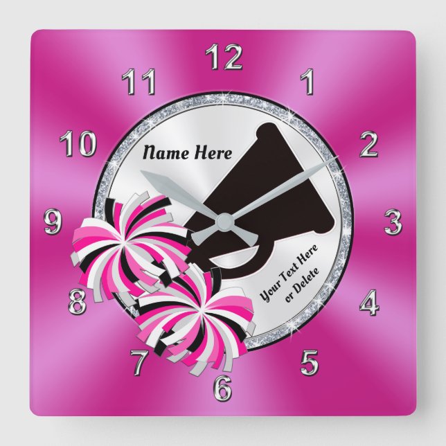 Cheerleading Bedroom Ideas, Pink Cheer Wall Clocks (Front)