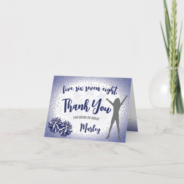 Cheerleading Birthday Navy Blue Thank You Card (Front)