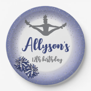 Cheerleading Birthday Party, Any Age Navy Blue Paper Plates