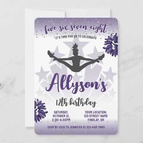 Cheerleading Birthday Party Any Age Purple Invitation