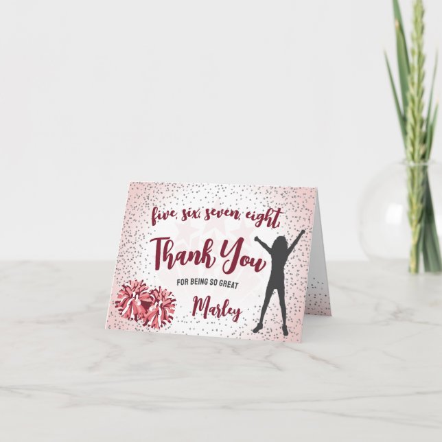 Cheerleading Birthday Pink Thank You Card (Front)