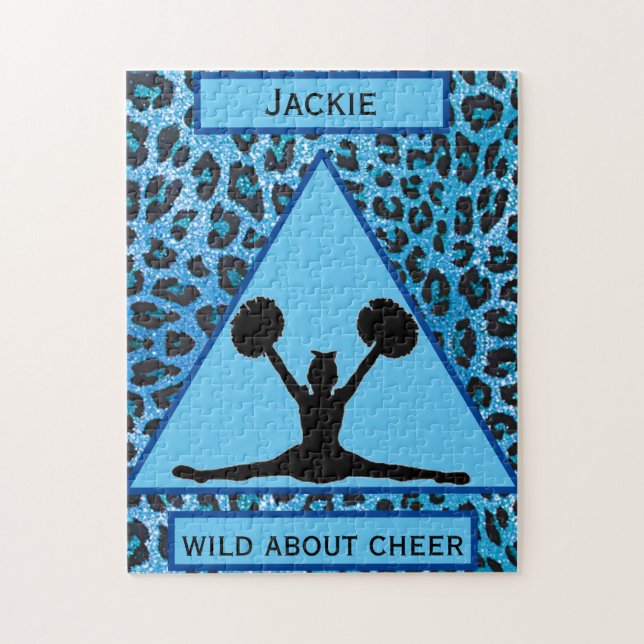 Cheerleading Blue Leopard Wild About Cheer Puzzle (Vertical)