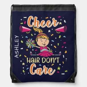 Cheerleading Cheer Hair Don't Care Funny Add Name Drawstring Bag