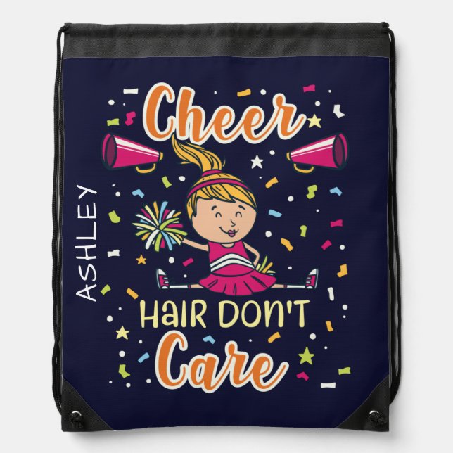 Cheerleading Cheer Hair Don't Care Funny Add Name Drawstring Bag (Front)