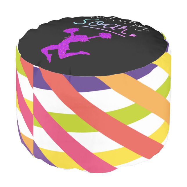 Cheerleading Color Stripe Round Pouf (Angled Back)