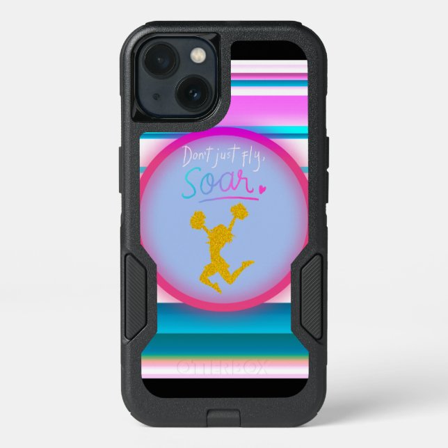 Cheerleading "Don't Just Fly, Soar" Stripes   Otterbox iPhone Case (Back)