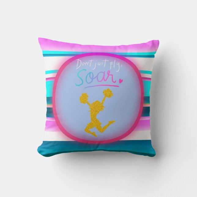 Cheerleading "Don't Just Fly, Soar" Stripes    Throw Pillow (Front)