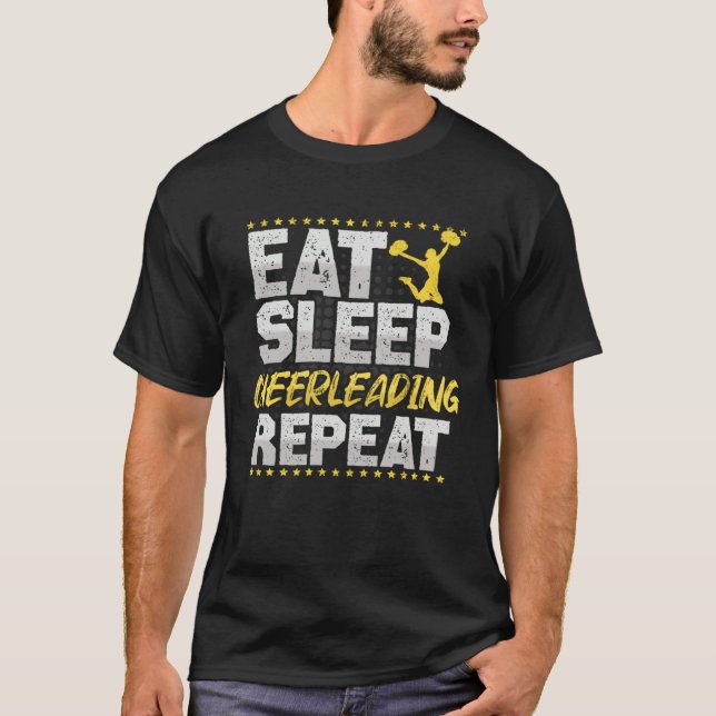 Cheerleading Eat Sleep Repeat Pompom Hobby Cheerle T-Shirt (Front)