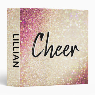 Cheerleading Faux Gold and Pink Glitter 3 Ring Binder