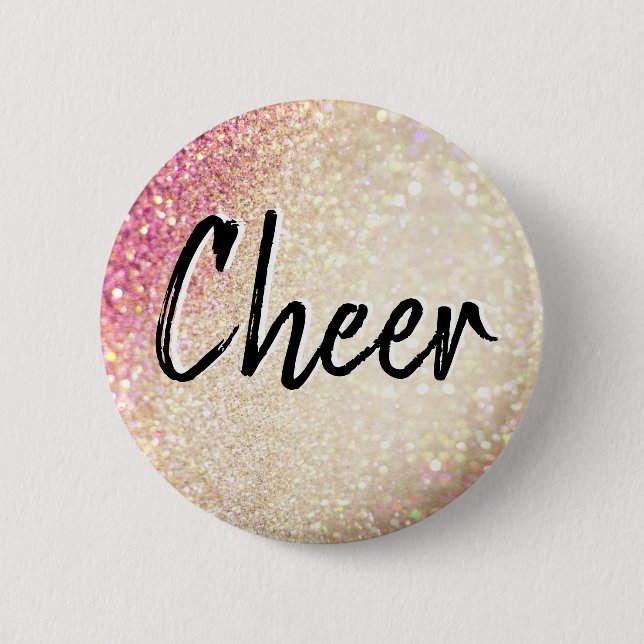 Cheerleading Faux Gold and Pink Glitter Button (Front)