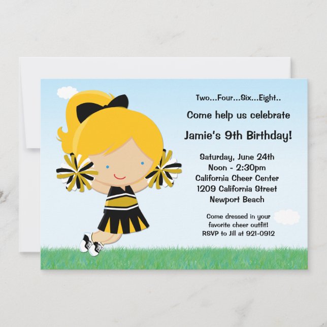 Cheerleading Girls Birthday Party Invitation (Front)