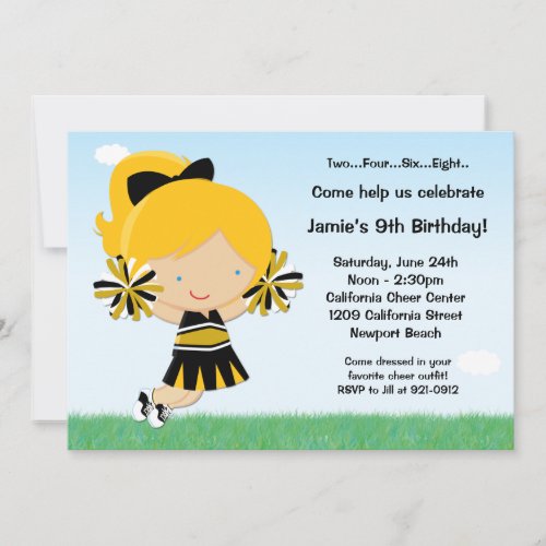 Cheerleading Girls Birthday Party Invitation