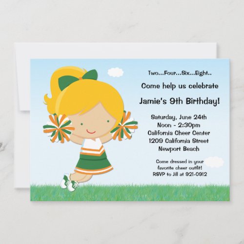 Cheerleading Girls Birthday Party Invitation