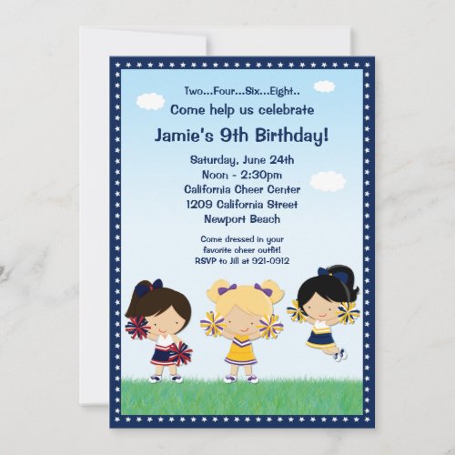 Cheerleading Girls Birthday Party Invitation