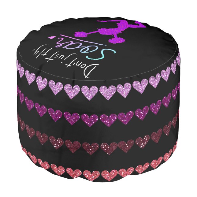 Cheerleading Glitter Hearts Round Pouf (Angled Front)