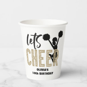 Cheerleading Gold and Black Cheer Birthday Paper Cups