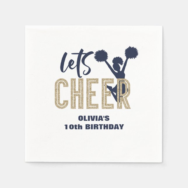 Cheerleading Gold and Navy Cheer Birthday Napkins (Front)