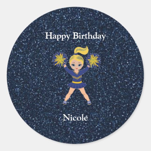 Cheerleading Happy Birthday Blue Sparkle Sticker