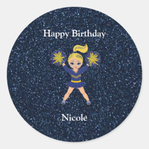 Cheerleading "Happy Birthday" Blue Sparkle Sticker