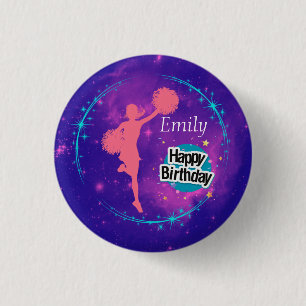 Cheerleading Happy Birthday Galaxy Personalized    Button