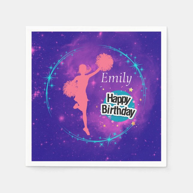 Cheerleading Happy Birthday Galaxy Personalized   Napkins (Front)