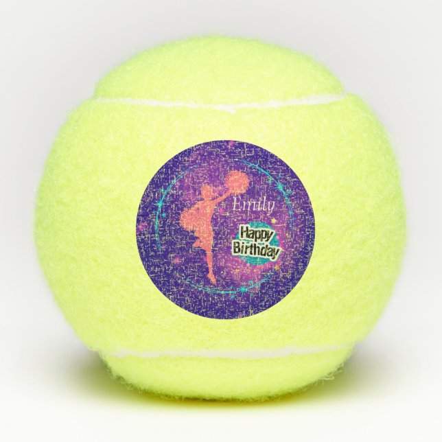 Cheerleading Happy Birthday Galaxy Personalized    Tennis Balls (Front)