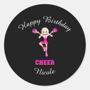 Cheerleading "Happy Birthday" Personalized   Classic Round Sticker