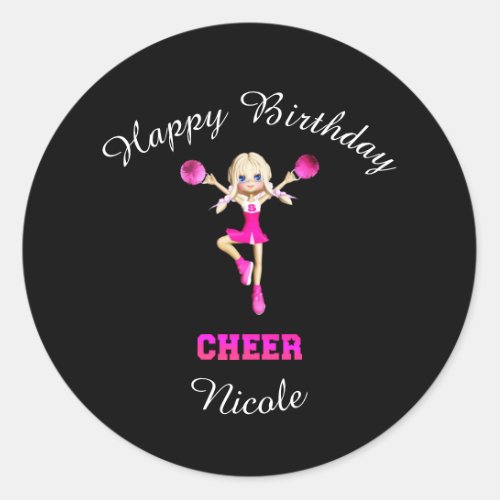 Cheerleading Happy Birthday Personalized   Classic Round Sticker