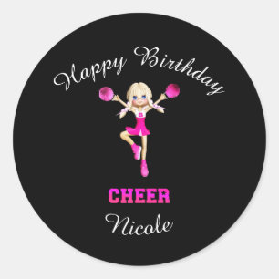 Cheerleading "Happy Birthday" Personalized Classic Round Sticker