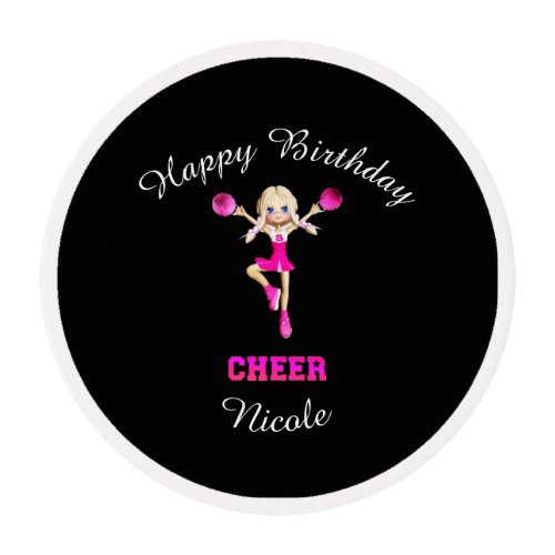 Cheerleading Happy Birthday Personalized   Edible Frosting Rounds