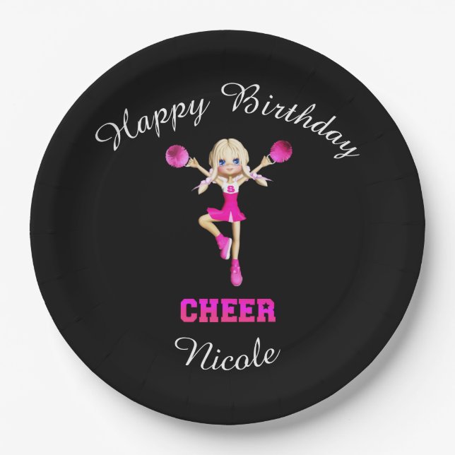 Cheerleading "Happy Birthday" Personalized Paper Plates (Front)