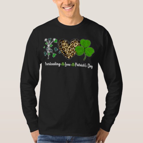 Cheerleading Love Leopard Heart Shamrock St Patric T_Shirt