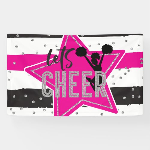 Cheerleading Pink Silver Black Cheer Birthday Banner