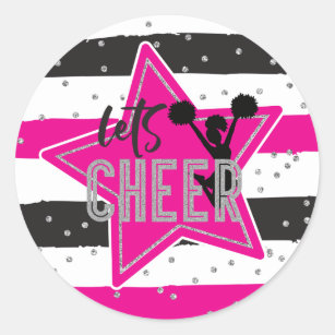 Cheerleading Pink Silver Black Cheer Birthday Classic Round Sticker