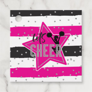 Cheerleading Pink Silver Black Cheer Birthday Favor Tags