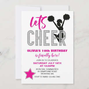 Cheerleading Pink Silver Black Cheer Birthday Invitation