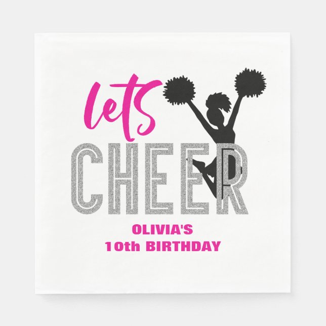 Cheerleading Pink Silver Black Cheer Birthday Napkins (Front)