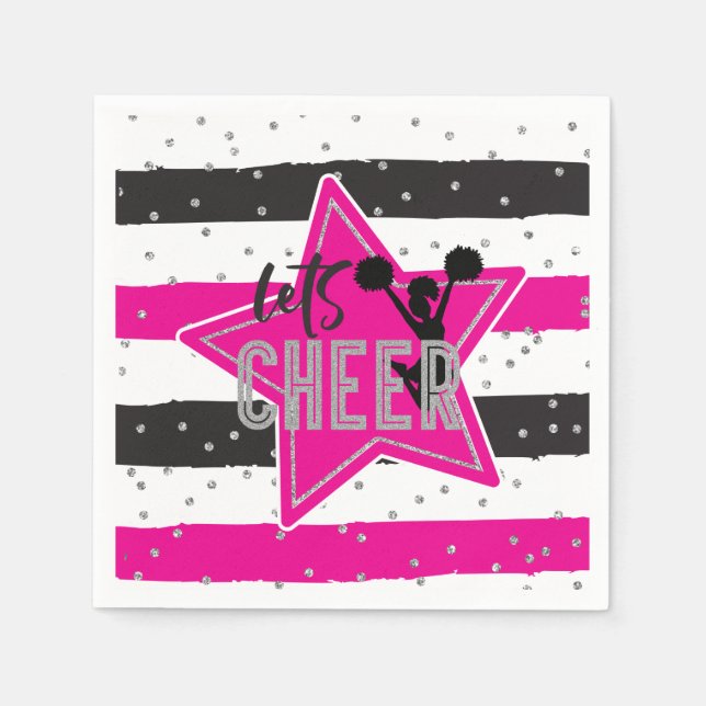 Cheerleading Pink Silver Black Cheer Birthday Napkins (Front)