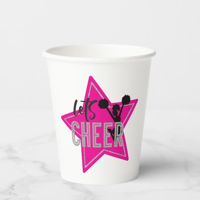 Cheerleading Pink Silver Black Cheer Birthday Paper Cups (Front)