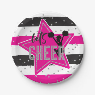 Cheerleading Pink Silver Black Cheer Birthday Paper Plates