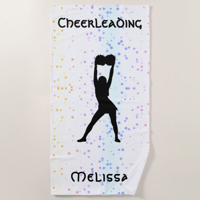 Cheerleading Rainbow Confetti Personalized Fleece  Beach Towel (Front)